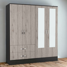 Load image into Gallery viewer, Four Door Wardrobe Closet With Mirrors - Light Oak / Black