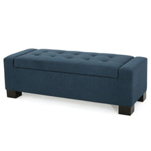 Load image into Gallery viewer, Empower - Button Tufted Waffle Upholstered Storage Ottoman With Wood Legs - Navy Blue