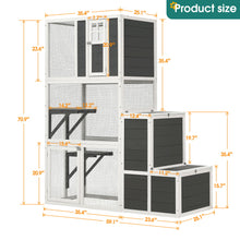 Load image into Gallery viewer, 3 Tier Wooden Outdoor & Indoor Cat House Suitable For 1-3 Cats Cat Enclosure Resting Box With 4 Platforms And 2 Doors Cat Shelter Kitty House With A Jump Box For Hiding And Resting Cat Cage - Gray
