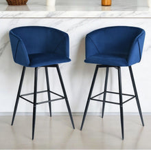 Load image into Gallery viewer, 28" Velvet And Steel Low Back Bar Height Bar Chairs (Set of 2) - Rose And Black