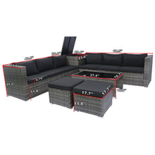 Load image into Gallery viewer, 8 Piece Patio Sectional Wicker Rattan Outdoor Furniture Sof Set With One Storage Box Under Seat And Cushion Box - Gray / Black