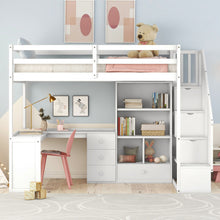 Load image into Gallery viewer, Loft Bed With L Shaped Desk, Drawers, Cabinet, And Storage Staircase
