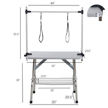 Load image into Gallery viewer, Folding Dog Pet Grooming Table Stainless Steel Frame Rubber Mat On Board With Adjustable Arm And Clamps Pet Dog Cat Grooming Table