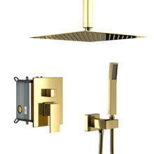 Load image into Gallery viewer, Modern Dual Shower Head System With 16" Ceiling Mount Finish, Stainless Steel And Brass