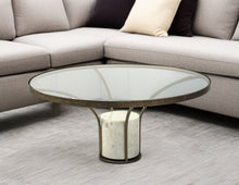 Load image into Gallery viewer, Glass And Stone Round Coffee Table - Clear And White And Gold