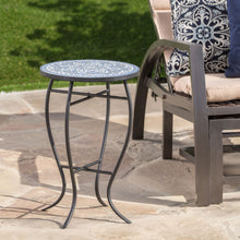 Load image into Gallery viewer, Outdoor Round Side Table With Mosaic Style Top And Curved Iron Legs