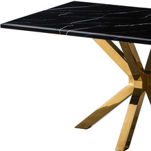Load image into Gallery viewer, 63" Marble And Metal Cross Leg Base Dining Table - Black