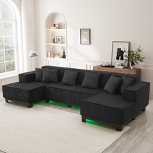 Load image into Gallery viewer, U-Shaped Sectional Sofa With RGB LED Light Strip And 6 Pillows