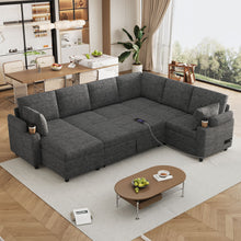 Load image into Gallery viewer, U-Shaped Sectional Sleeper Sofa With Ample Storage Space, 2 Cup Holders And Charging Ports For Living Room