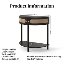 Load image into Gallery viewer, Boho Rattan Semi Circle End Table With Sliding Rattan Door, Storage And Bottom Shelf