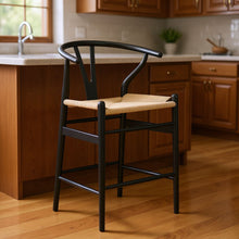 Load image into Gallery viewer, 27" Solid Wood Counter Height Bar Chair - Beige / Black
