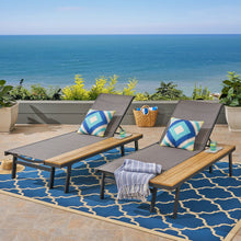 Load image into Gallery viewer, Waterloo - Chaise Lounge With Attached Wood Side Table (Set of 2) Adjustable Eucalyptus Wood And - Gray / Black