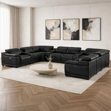 Load image into Gallery viewer, Leather Modular U Shaped Twelve Piece Corner Sectional With Console - Black