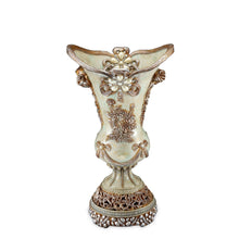 Load image into Gallery viewer, Floral Trumpet Poly Table Vase With Stones - Green / Bronze / Silver