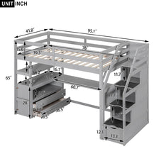 Load image into Gallery viewer, Loft Bed With Desk, Shelves, 2 Drawers, Storage Staircase