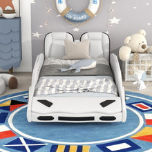 Load image into Gallery viewer, Race Car Shaped Twin Platform Bed With Wheels, Pine Wood Construction