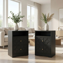 Load image into Gallery viewer, Nightstand With Diamond Carvings Handles, 2 Drawers & Charging Station