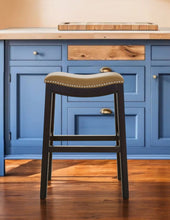 Load image into Gallery viewer, Solid Wood Backless Bar Height Bar Chair - Tan / Espresso
