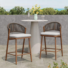 Load image into Gallery viewer, Outdoor 26" Counter Height Metal Frame Counter Stools With Scallop Shaped Backrest & Water Resistant Cushions
