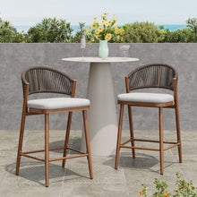Load image into Gallery viewer, Outdoor 26" Counter Height Metal Frame Counter Stools With Scallop Shaped Backrest & Water Resistant Cushions