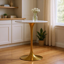 Load image into Gallery viewer, Rounded Marble And Metal Bar Table - White And Gold