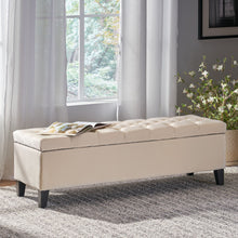 Load image into Gallery viewer, Button Tufted Diamond Stitch Storage Ottoman - Beige