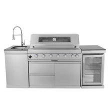 Load image into Gallery viewer, 6 Burner 85, 000 Btu Deluxe Gas Outdoor Kitchen Island Grill With Wine Cooler Refrigerator, Rotisserie, Storage Cabinets & Drawers - Silver