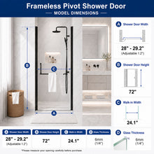 Load image into Gallery viewer, Semi-Frameless Pivot Shower Door With Adjustable Width, Reversible Installation
