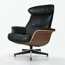 Load image into Gallery viewer, Tufted Genuine Leather Stainless Steel Lounge Chair With Ottoman - Black / Walnut