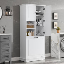 Load image into Gallery viewer, Modern Tall Storage Cabinet With Adjustable Shelves, Flip-Out Basket & Enclosed Doors