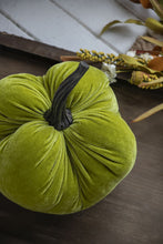 Load image into Gallery viewer, Velvet Weighted Pumpkin With Resin Stem Apple, Pumpkin Ornament Decor For Holiday Harvest Festival Fall Festival & Thanksgiving (Set of 2) - Green