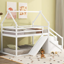 Load image into Gallery viewer, Twin Over Twin House Loft Or Bunk Bed With Slide And Staircase