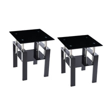 Load image into Gallery viewer, Glass Metal Square End Tables With Shelf (Set of 2) - Black