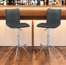 Load image into Gallery viewer, Faux Leather And Metal Low Back Adjustable Height Bar Chairs (Set of 2) - Gray And Silver