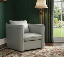 Load image into Gallery viewer, Genuine Leather Swivel Accent Chair - Gray And Silver