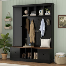Load image into Gallery viewer, Hall Tree With Shoe Storage Bench, Entryway Coat Rack With 5 Hooks