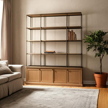 Load image into Gallery viewer, Three Tier Bookcase With Four Doors - Antiqued Brass / Light Brown