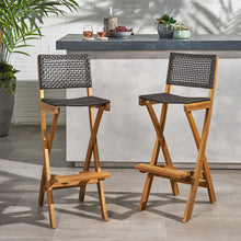 Load image into Gallery viewer, Outdoor Folding Acacia Wood Barstools With Rattan Backrest And Seat