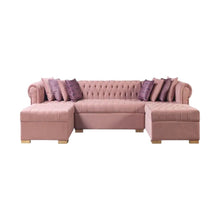 Load image into Gallery viewer, Velvet U Shaped Three Piece Sofa Chaise Sectional With Toss Pillows - Pink