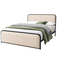 Load image into Gallery viewer, Modern Bed With Curved Upholstered Headboard And Footboard, Heavy Duty Metal Slats