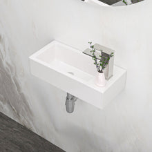 Load image into Gallery viewer, Modern Ceramic Rectangle Wall Mount Bathroom Sink With Single Faucet Hole - White