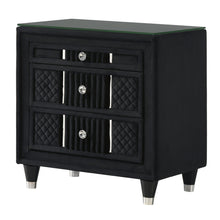 Load image into Gallery viewer, 1 Piece Nightstand Upholstery Textured Look Luxurious Feel Drawer Fronts Crystal Style Knobs - Black