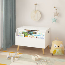Load image into Gallery viewer, Toy Box With Front Bookshelf, Flip Top Lid, Safety Hinge For Kids Room Organization - White
