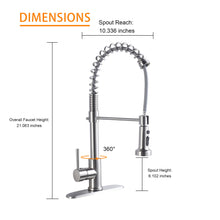 Load image into Gallery viewer, 21" Commercial Kitchen Faucet With Dual Function Pull Down Sprayhead In, Stainless Steel - Brushed Nickel
