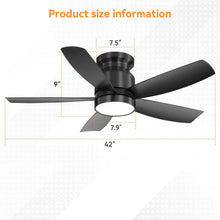 Load image into Gallery viewer, Flush Mount Ceiling Fan With 18W LED Light And Remote Control Blades - Black