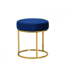 Load image into Gallery viewer, Velvet Round Footstool Ottoman - Blue / Gold