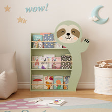 Load image into Gallery viewer, Sloth Bookshelf, Front Facing Toddler Book Display Rack With 3 Tiers, Cute Animal Design - Sage Green
