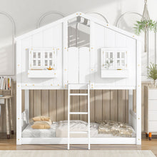 Load image into Gallery viewer, House Bunk Bed With Roof, Window, Window Box, Door, With Safety Guardrails And Ladder