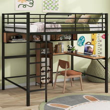 Load image into Gallery viewer, Full Size & Loft Bed With L-Shaped Desk And Shelves - Black