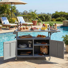 Load image into Gallery viewer, Foldable Outdoor Kitchen Island With Lockable Wheels, Storage Cabinet And Towel Rack For Patio